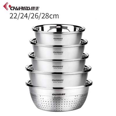 Commercial Grade Extra Large Deep Metal Stacking Professional Stainless Steel Silver Mixing Bowl Set