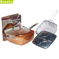 9.5inch 4 pcs stainless steel handle nonstick copper Square pan with Induction Bottom